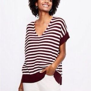 NWT white and maroon striped loose fit sleeveless sweater knit size large